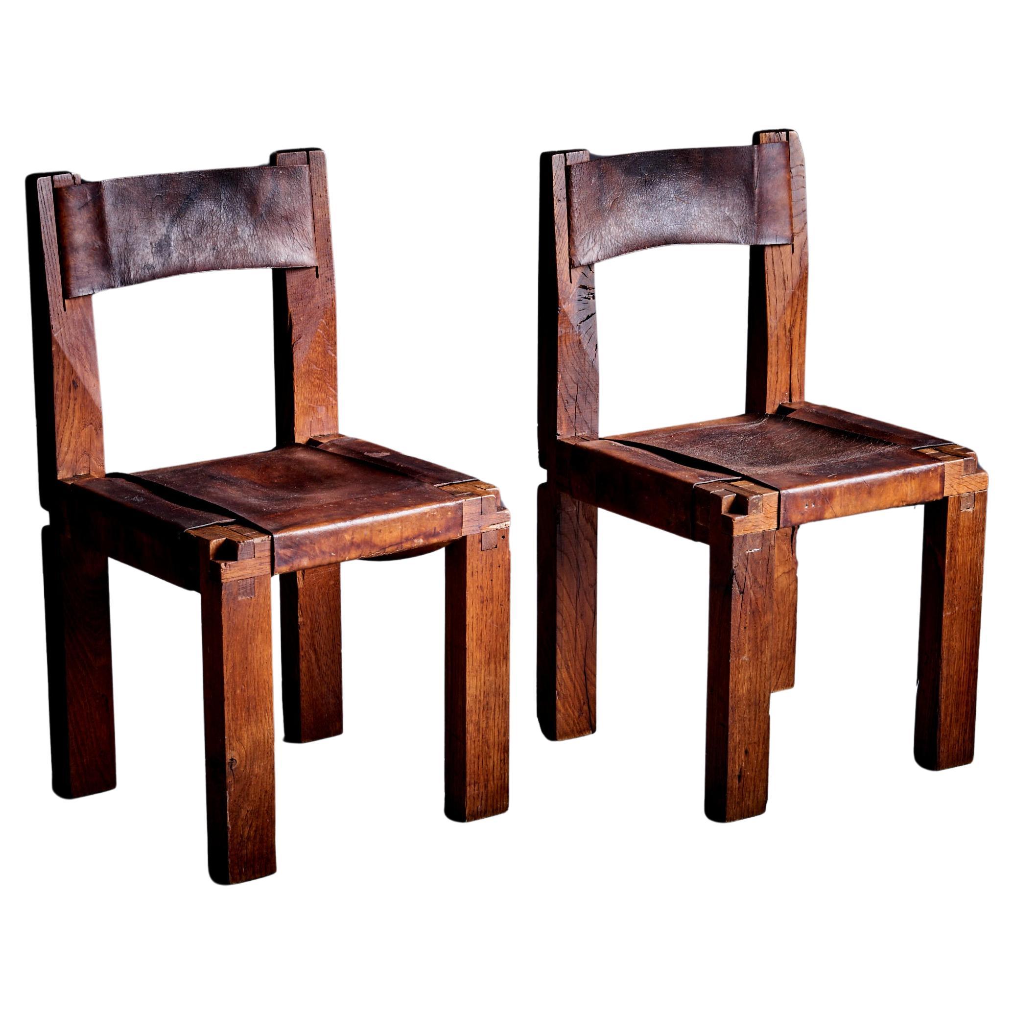 Pair of Pierre chapo Side Chairs S11 in oak France - 1960s