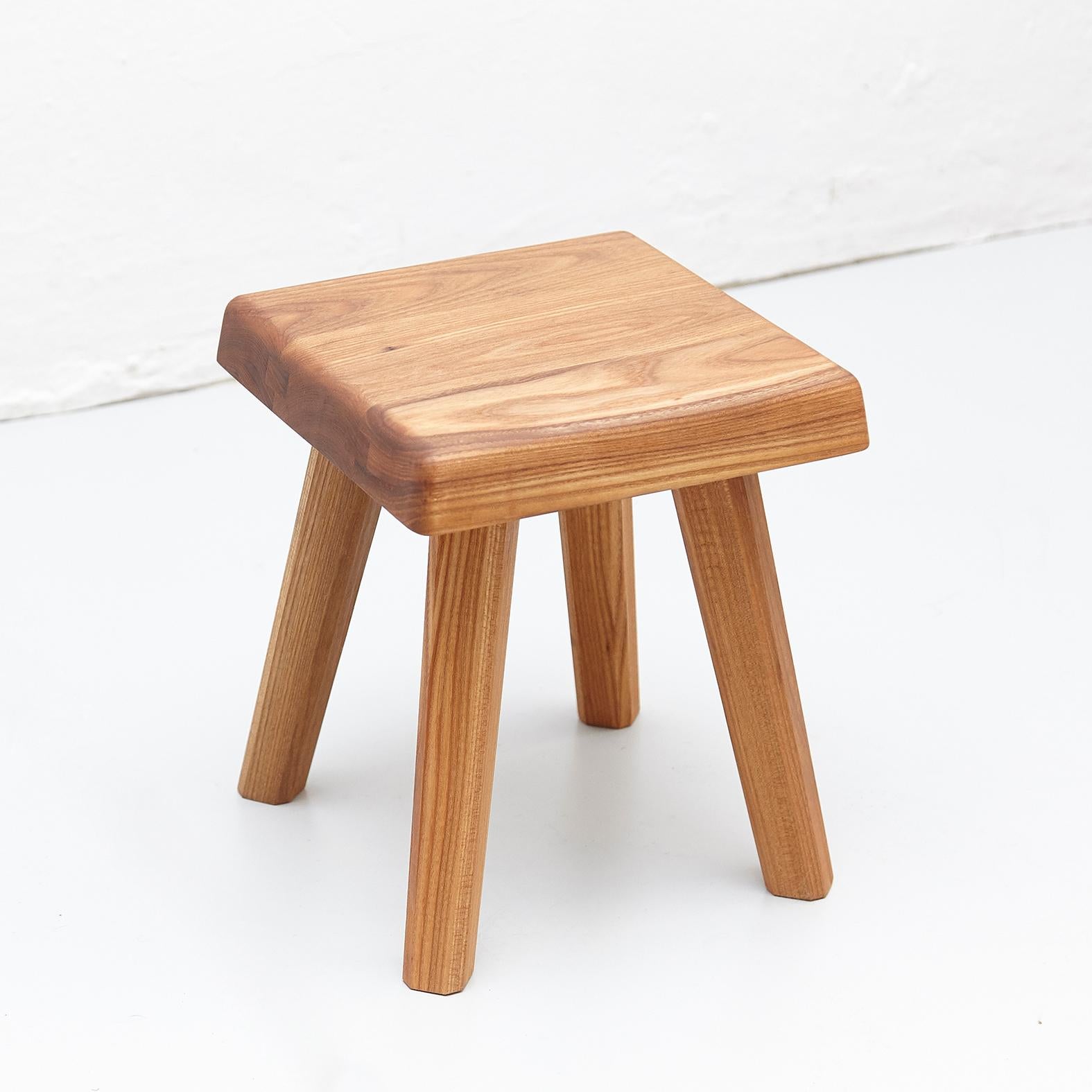 French Pair of Pierre Chapo Solid Elm Stools