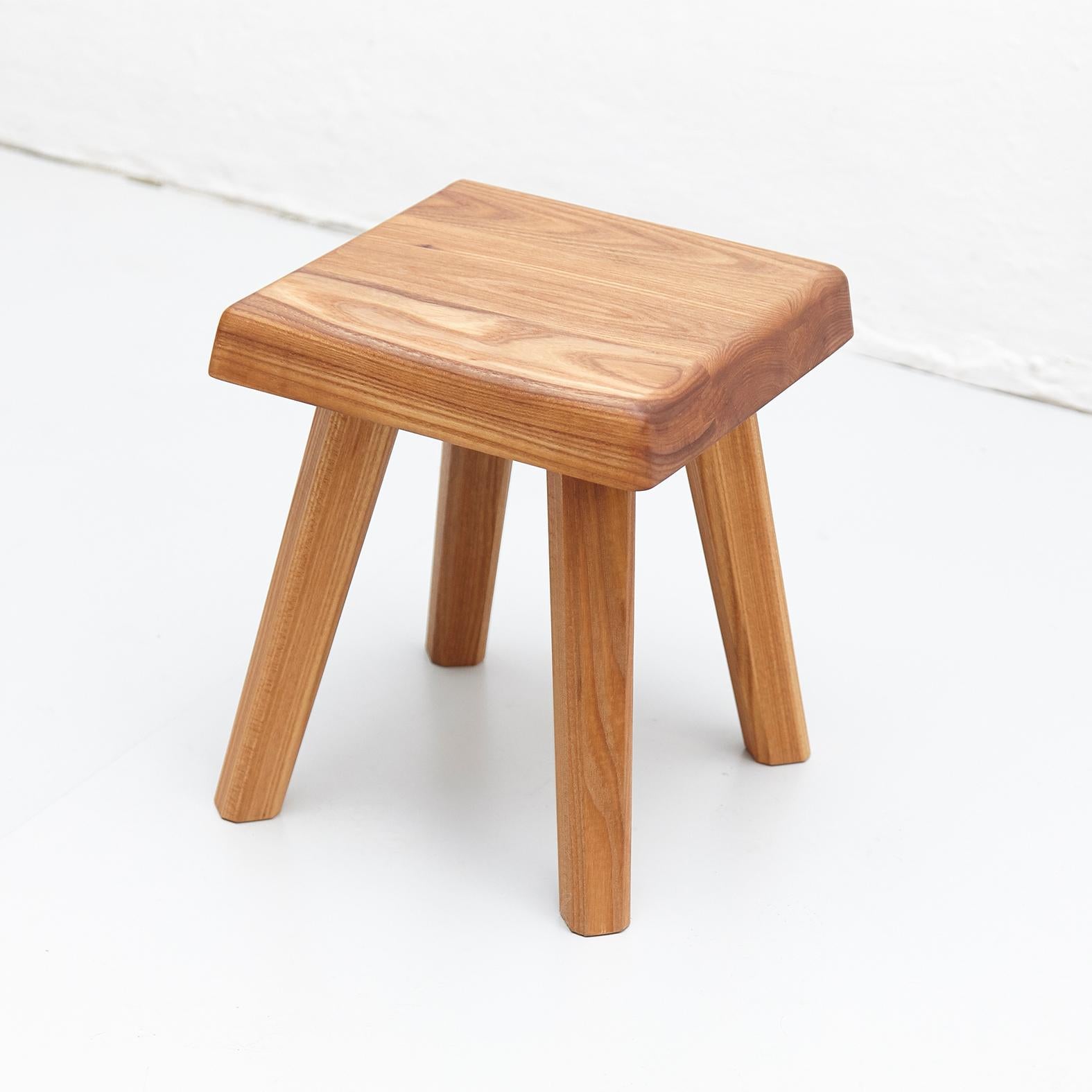 Pair of Pierre Chapo Solid Elm Stools In Good Condition In Barcelona, Barcelona