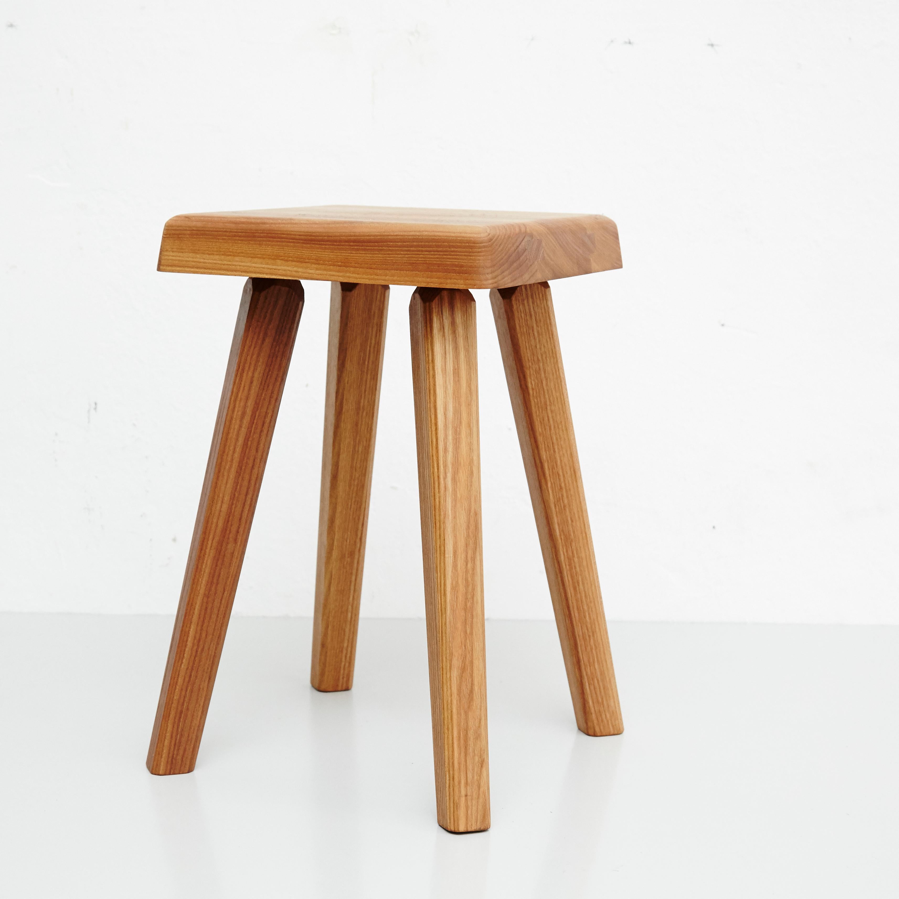 French Pair of Pierre Chapo Solid Elm Stools