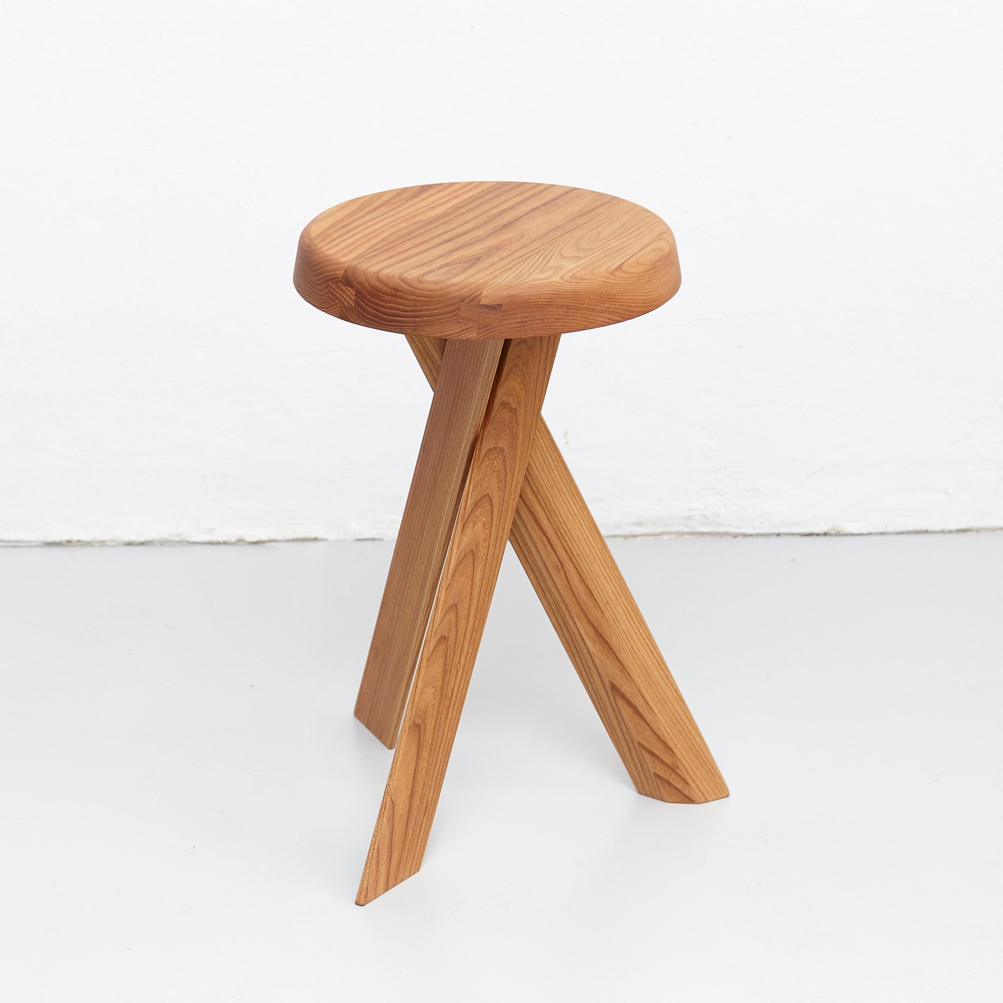 Pair of Pierre Chapo Solid Elm Wood Stools S31A & S31B 	 7