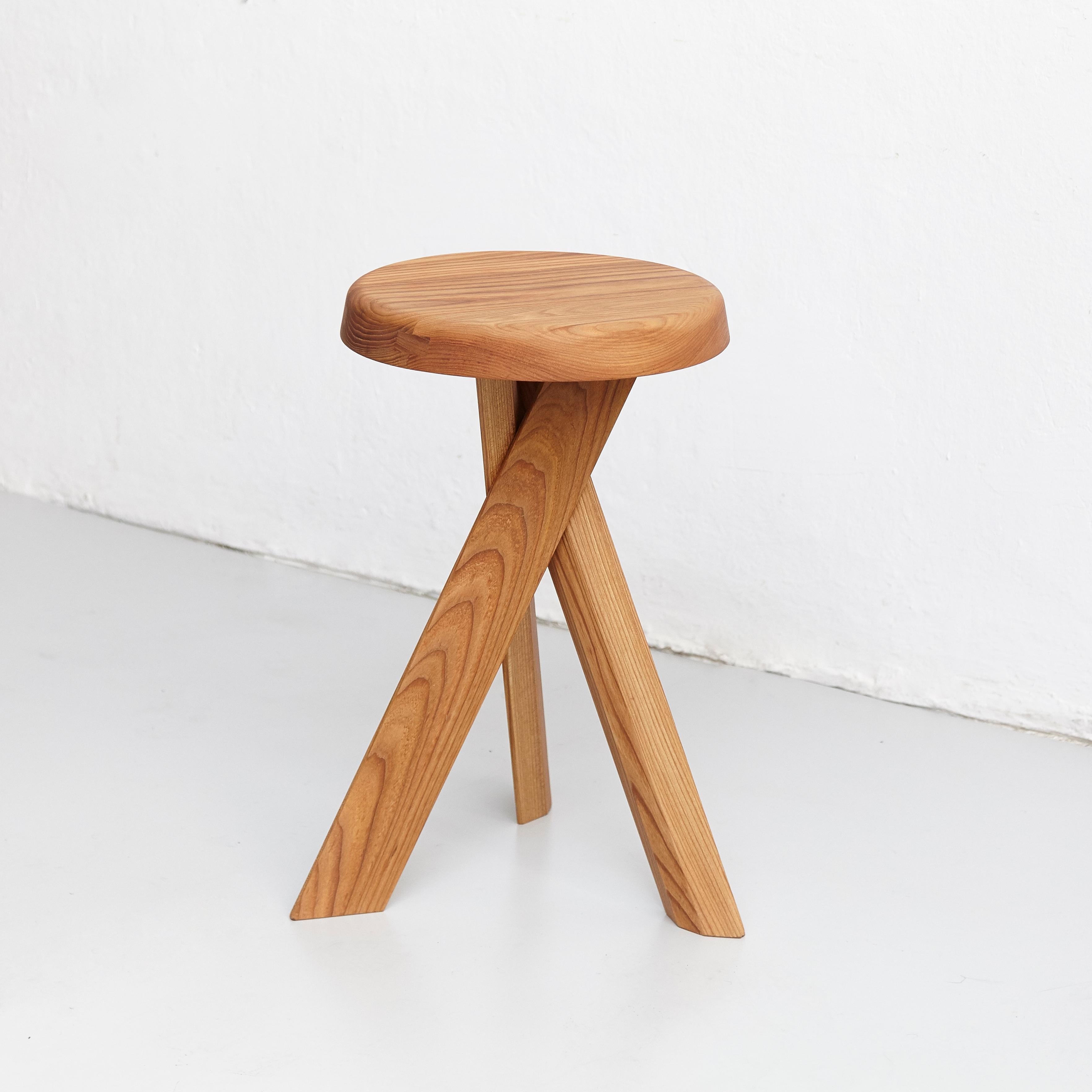 Pair of Pierre Chapo Solid Elm Wood Stools S31A & S31B 	 10