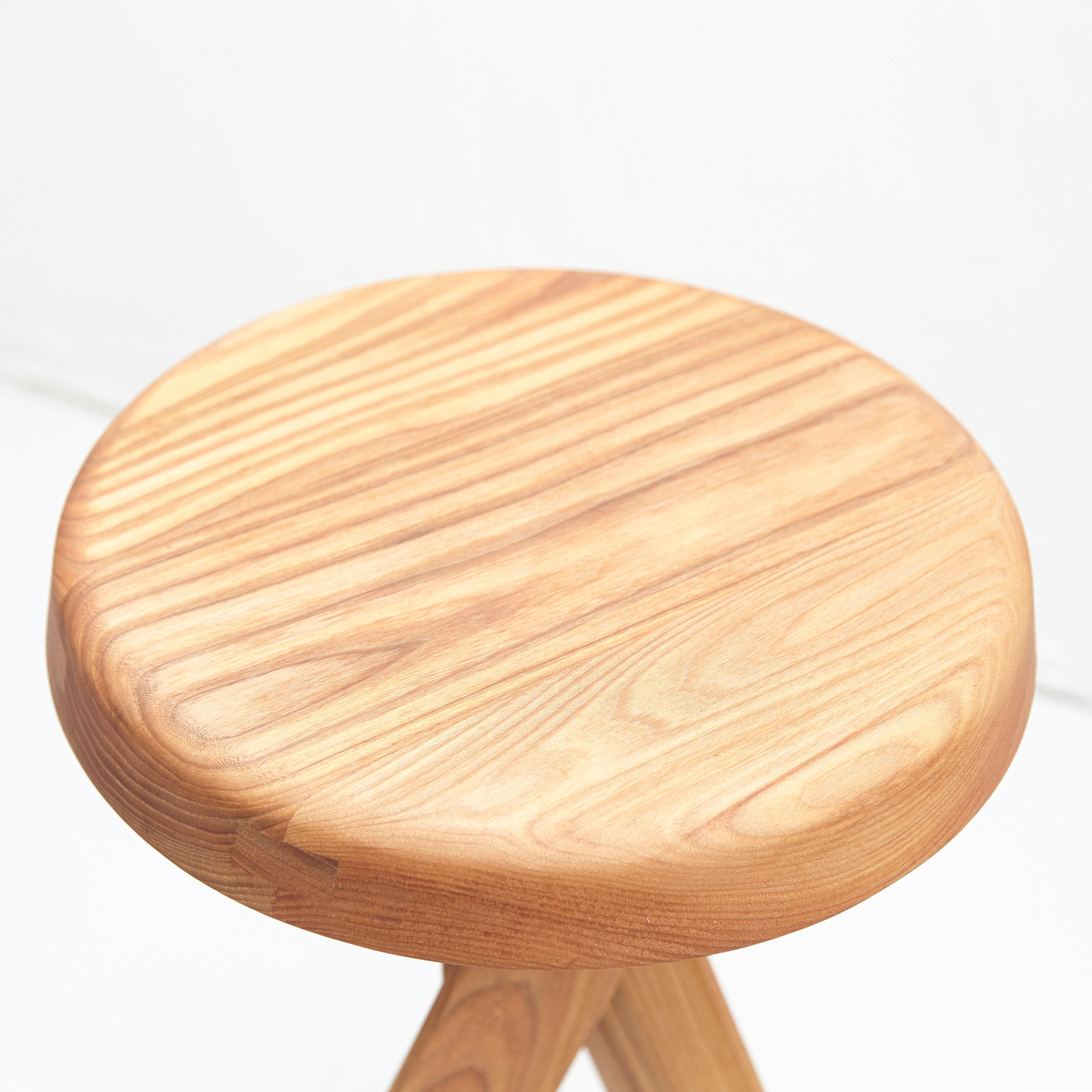 Pair of Pierre Chapo Solid Elm Wood Stools S31A & S31B 	 12