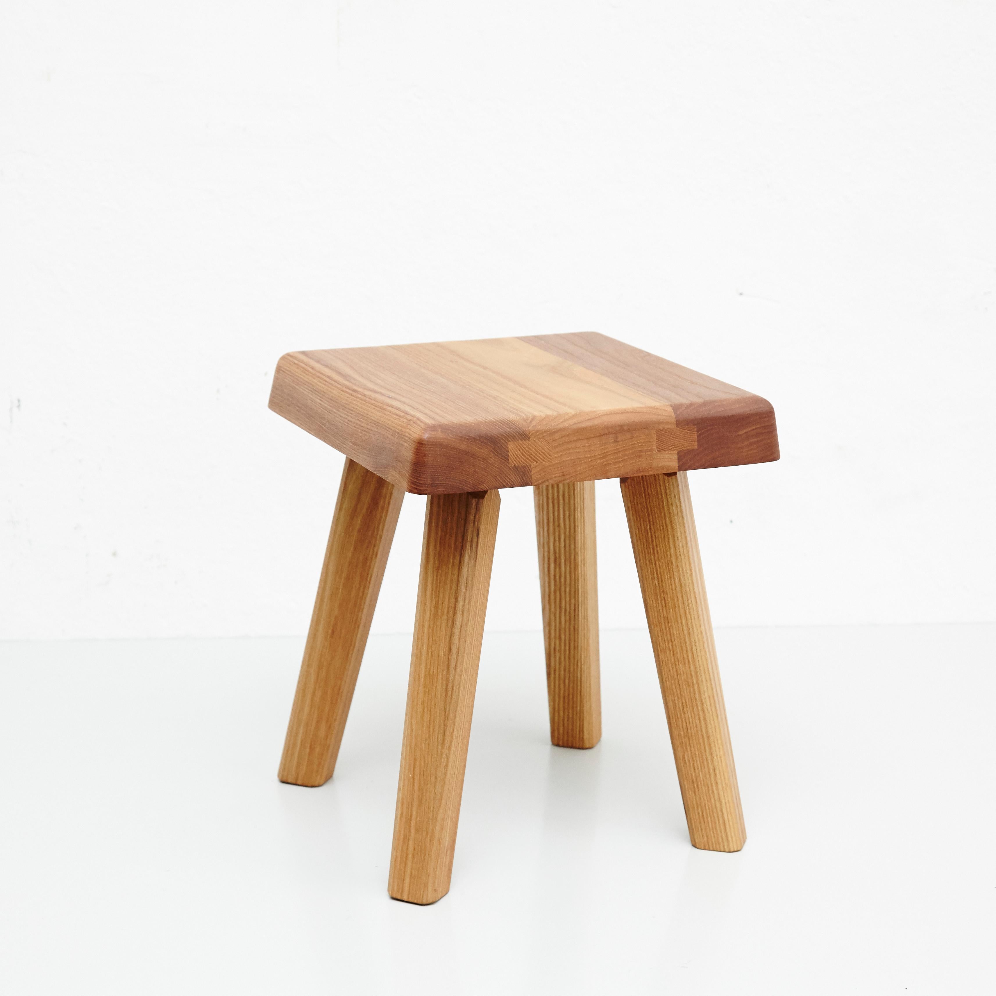 Mid-Century Modern Pair of Pierre Chapo Solid Elmwood Stool