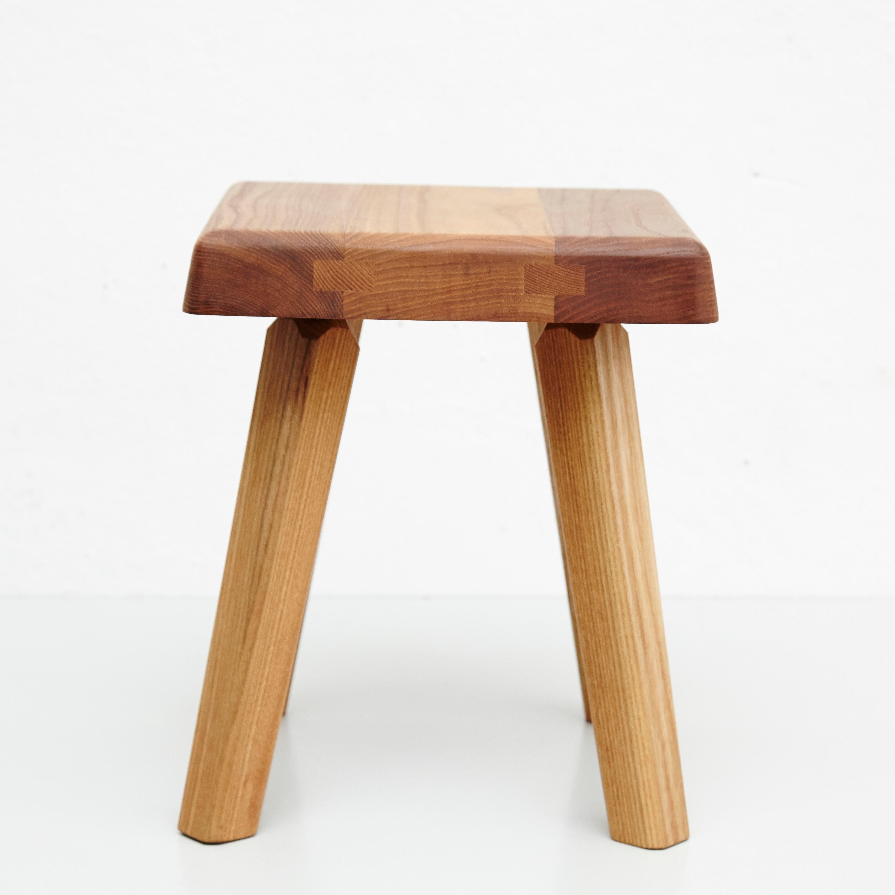 French Pair of Pierre Chapo Solid Elmwood Stool
