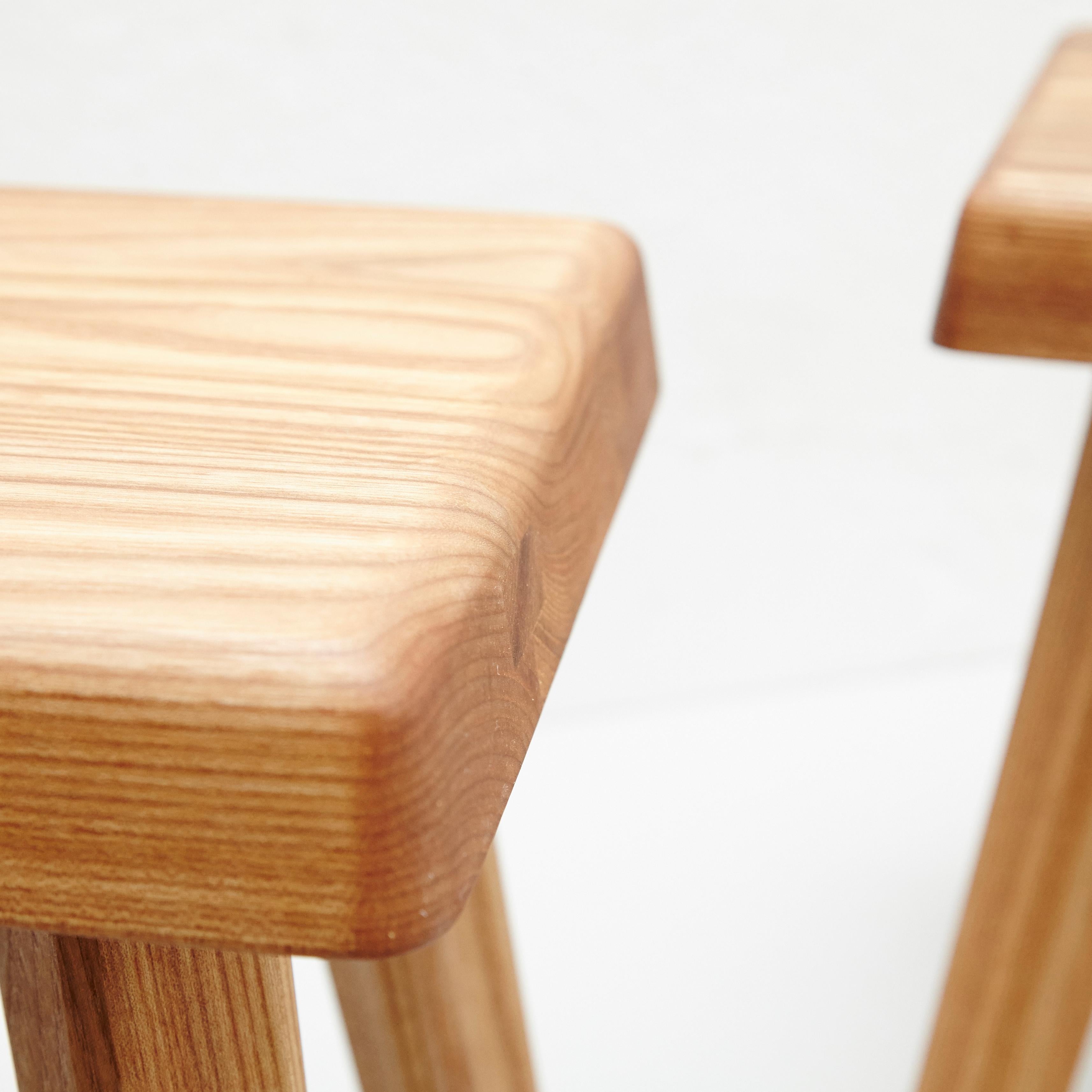 Pair of Pierre Chapo Solid Elmwood Stool In Good Condition In Barcelona, Barcelona