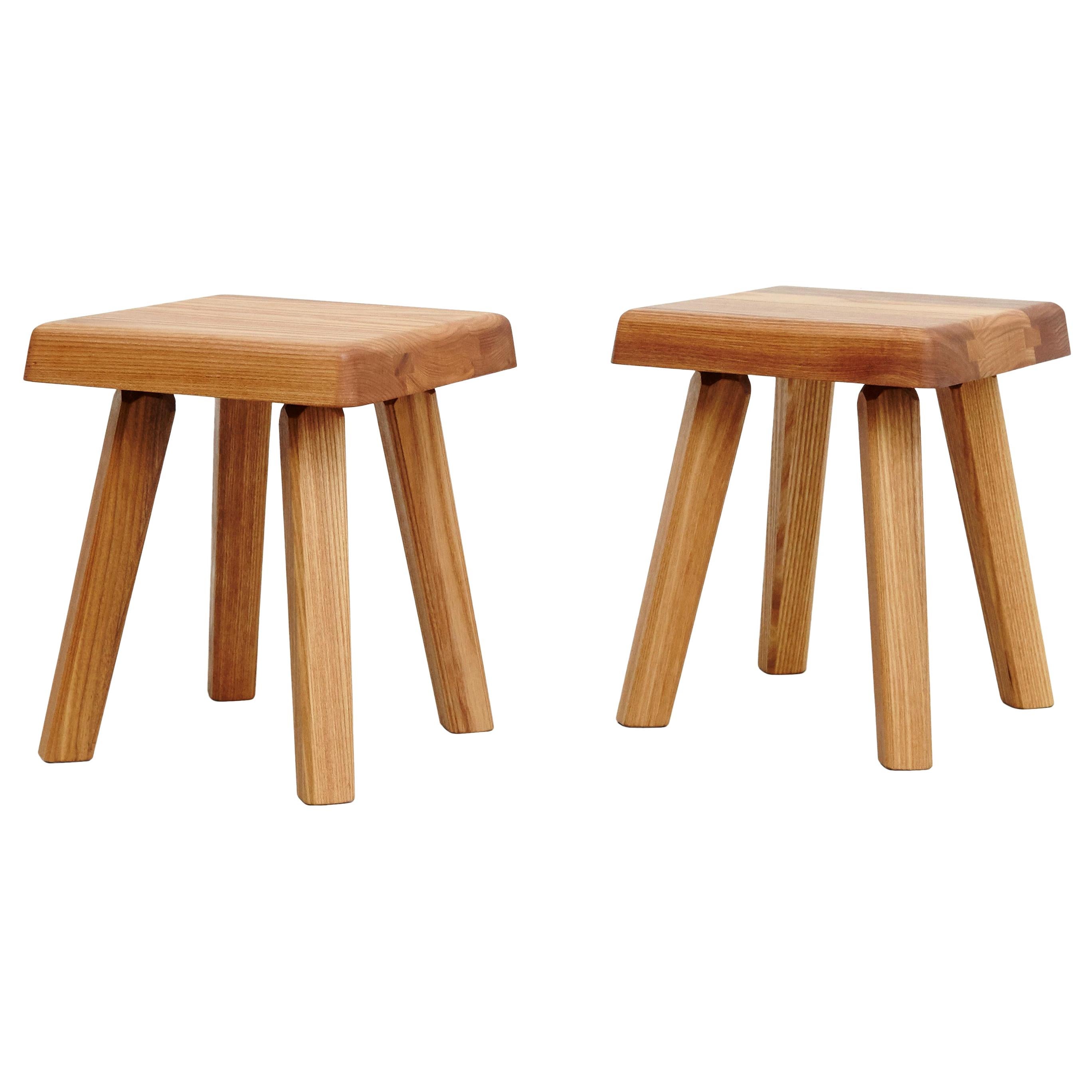 Pair of Pierre Chapo Solid Elmwood Stool