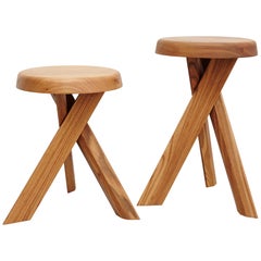 Pair of Pierre Chapo Solid Elmwood Stools S31A & S31B