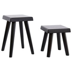 Pair of Pierre Chapo Special Black Edition Stools