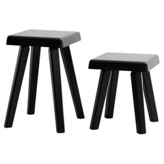 Pair of Pierre Chapo Special Black Wood Edition S01R & S01A Stools