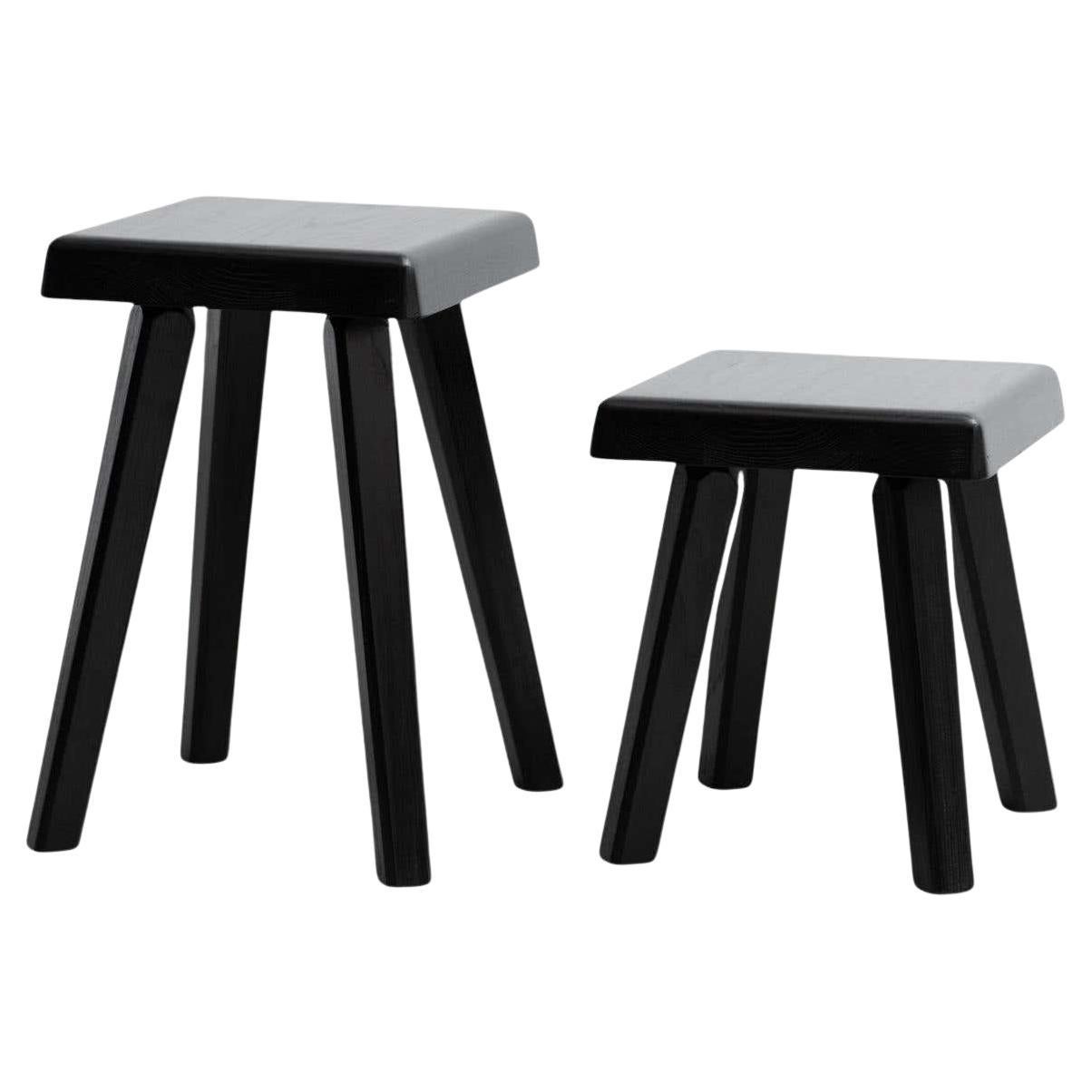 Pair of Pierre Chapo Special Black Wood Edition S01R & S01A Stools