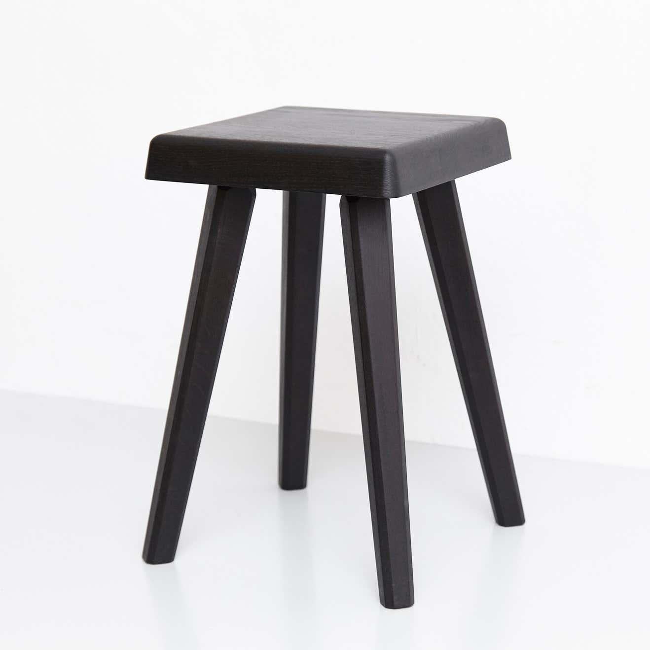 Pair of Pierre Chapo Special Black Wood Edition Stool 11