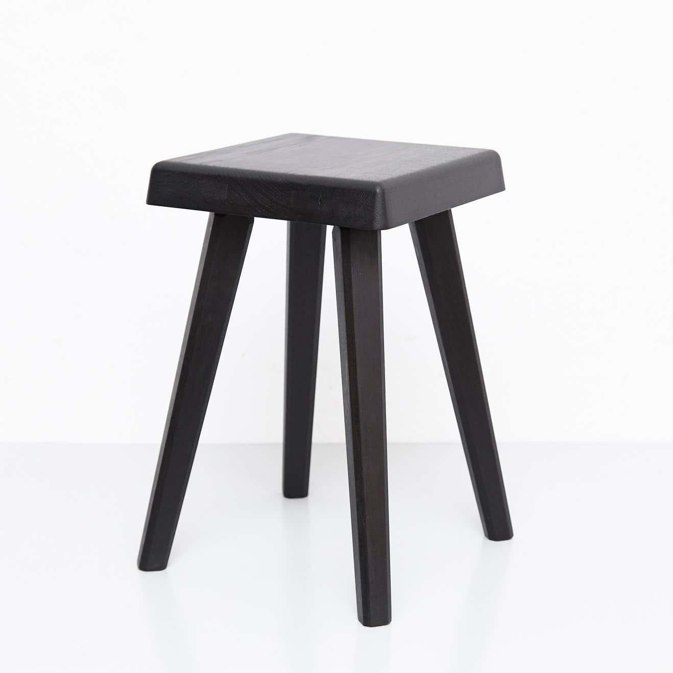 Pair of Pierre Chapo Special Black Wood Edition Stool In Good Condition In Barcelona, Barcelona
