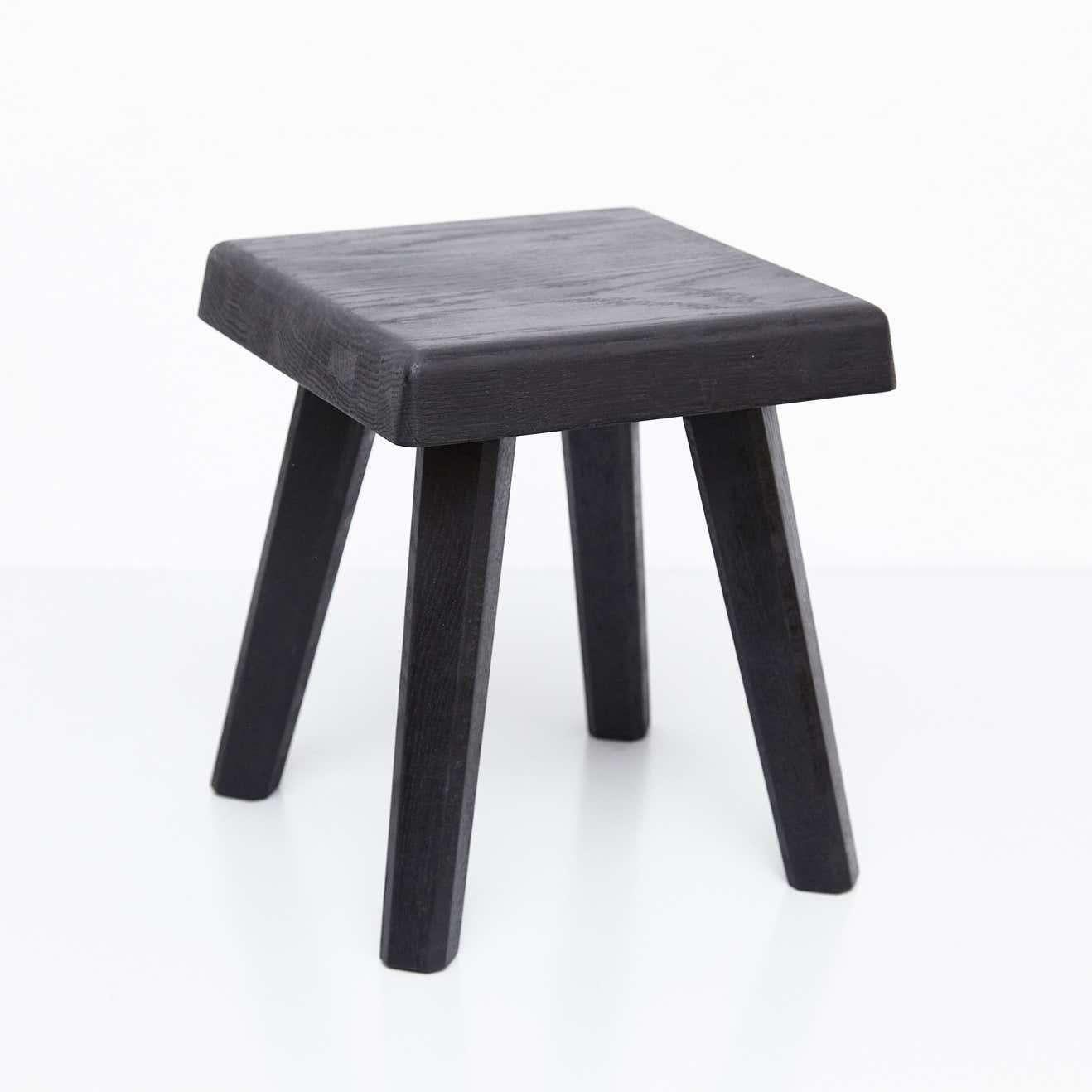 Pair of Pierre Chapo Special Black Wood Edition Stool 1