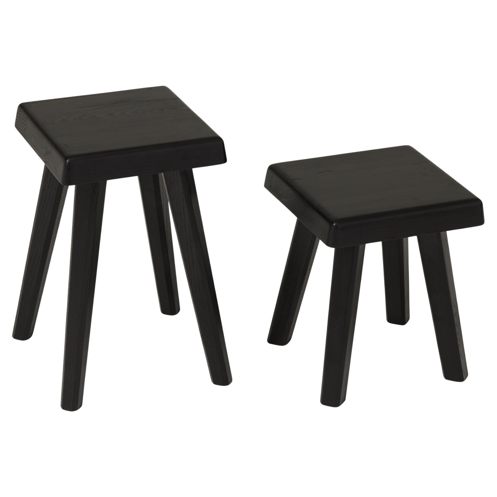 Coppia di sgabelli Pierre Chapo Special Black Wood Edition in vendita