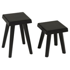 Paar Hocker aus schwarzem Holz, Pierre Chapo Sonderausgabe aus Holz