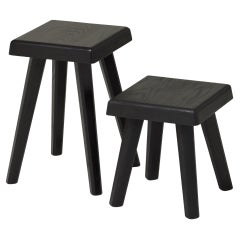 Paar Hocker aus schwarzem Holz, Pierre Chapo Sonderausgabe aus Holz