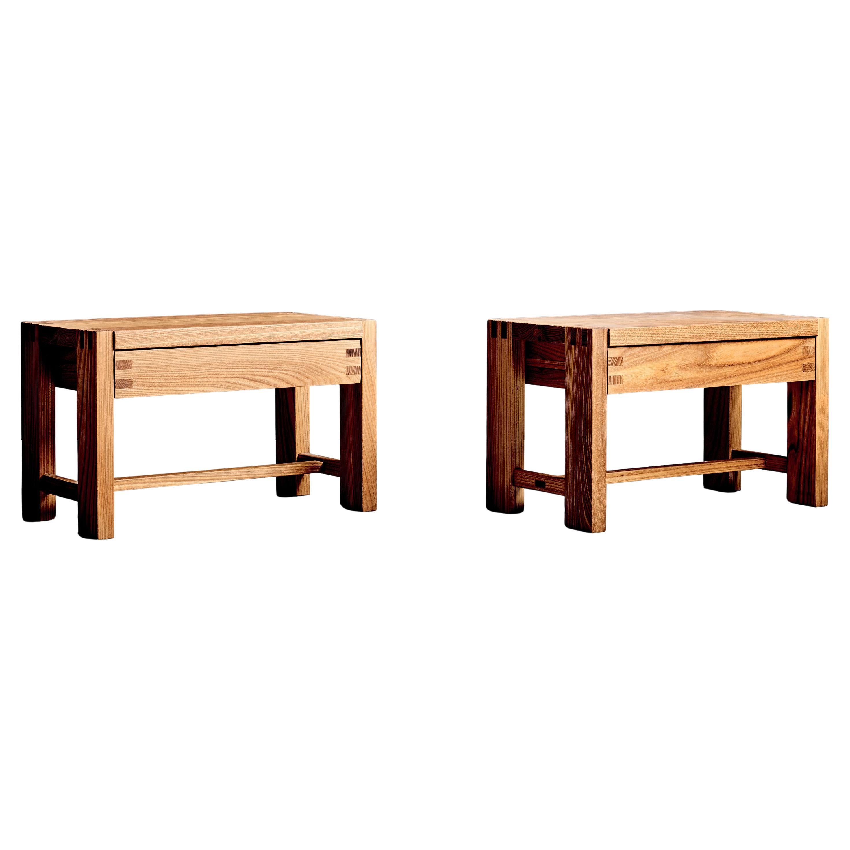 Pair of Pierre Chapo T07 Bedside Tables in elm wood by Chapo Creations