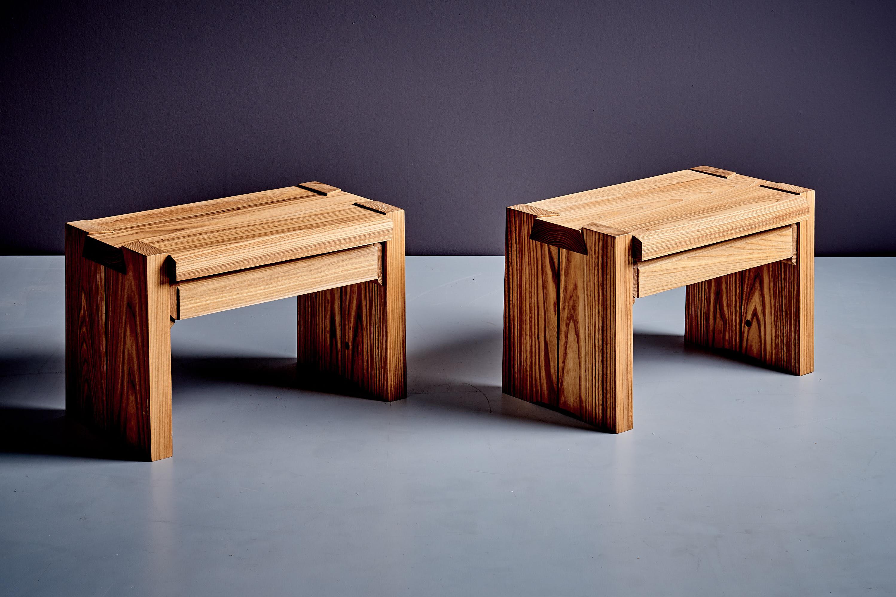 XXIe siècle et contemporain Paire de tables de chevet Pierre Chapo T38 en Wood Wood par Chapo Creation en vente