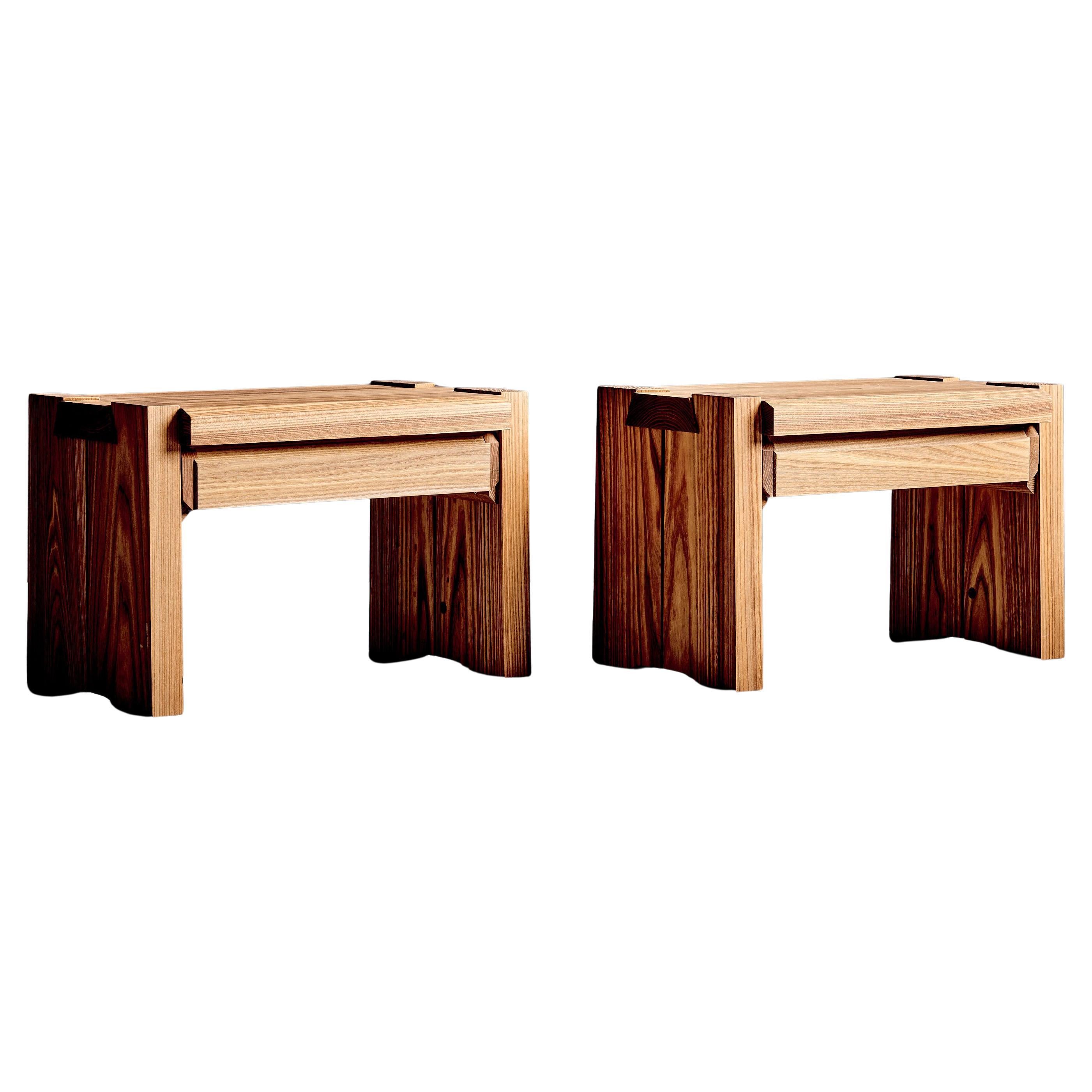 Pair of Pierre Chapo T38 Bedside Tables in elm wood by Chapo Creations