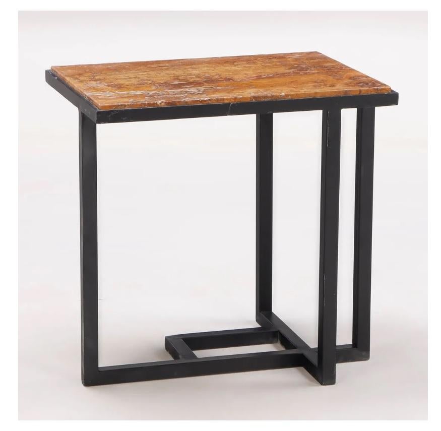 Mid-Century Modern Pair of Pierre Chareau Style Iron & Marble End Tables, circa 1960 For Sale