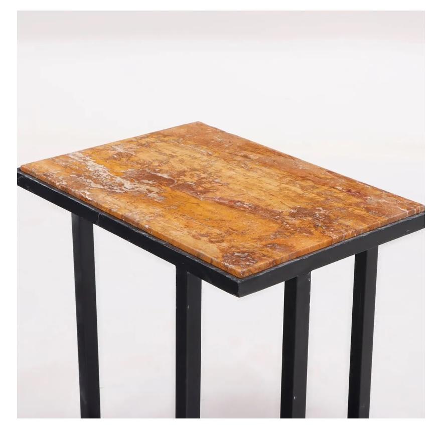 Mid-20th Century Pair of Pierre Chareau Style Iron & Marble End Tables, circa 1960 For Sale