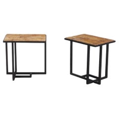 Used Pair of Pierre Chareau Style Iron & Marble End Tables, circa 1960