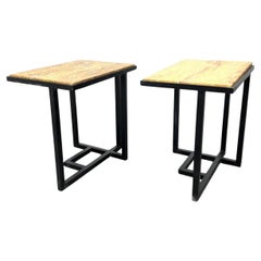Modernistische Metall-Beistelltische im Pierre Chareau-Stil mit Travertinplatten, Paar