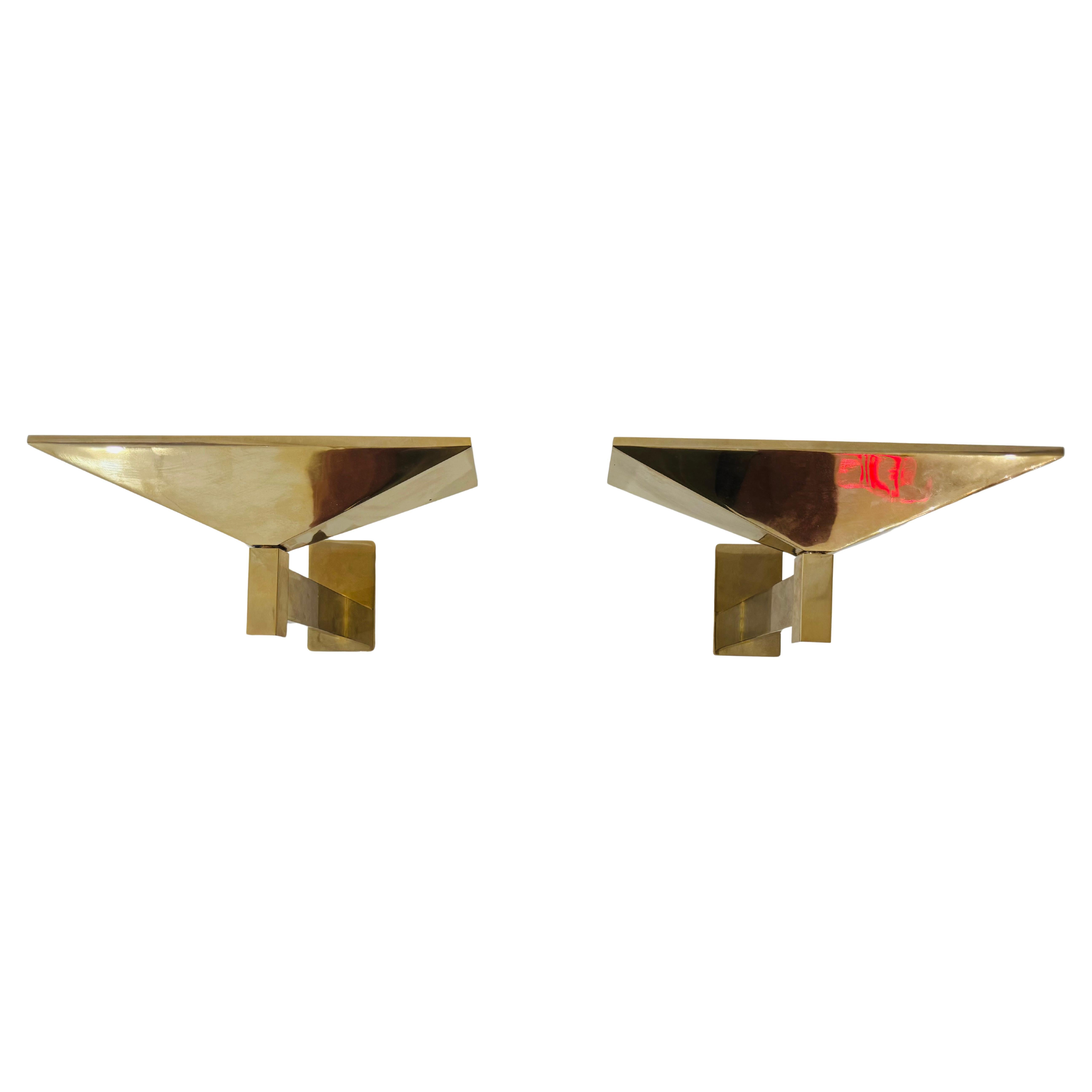 Pair of Pierre Disderot Verre Lumiere French 1980s Gold Wall Lamps
