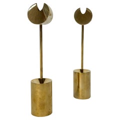 Pair of Pierre Forsell Aniara Brass Candle Holders Skultuna Sweden 1960s