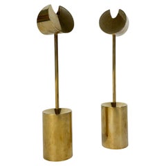 Pair of Pierre Forsell Aniara Brass Candle Holders Skultuna Sweden 1960s