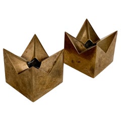 Vintage Pair of Pierre Forsell Crown Candle Holders Brass Skultuna Sweden 1970s