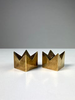 Pair of Pierre Forsell Crown Candle Holders Skultuna, Sweden, 1970s