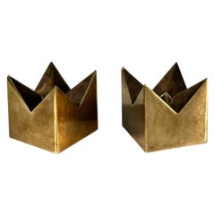 Vintage Pair of Pierre Forsell Crown Candle Holders Skultuna, Sweden, 1970s