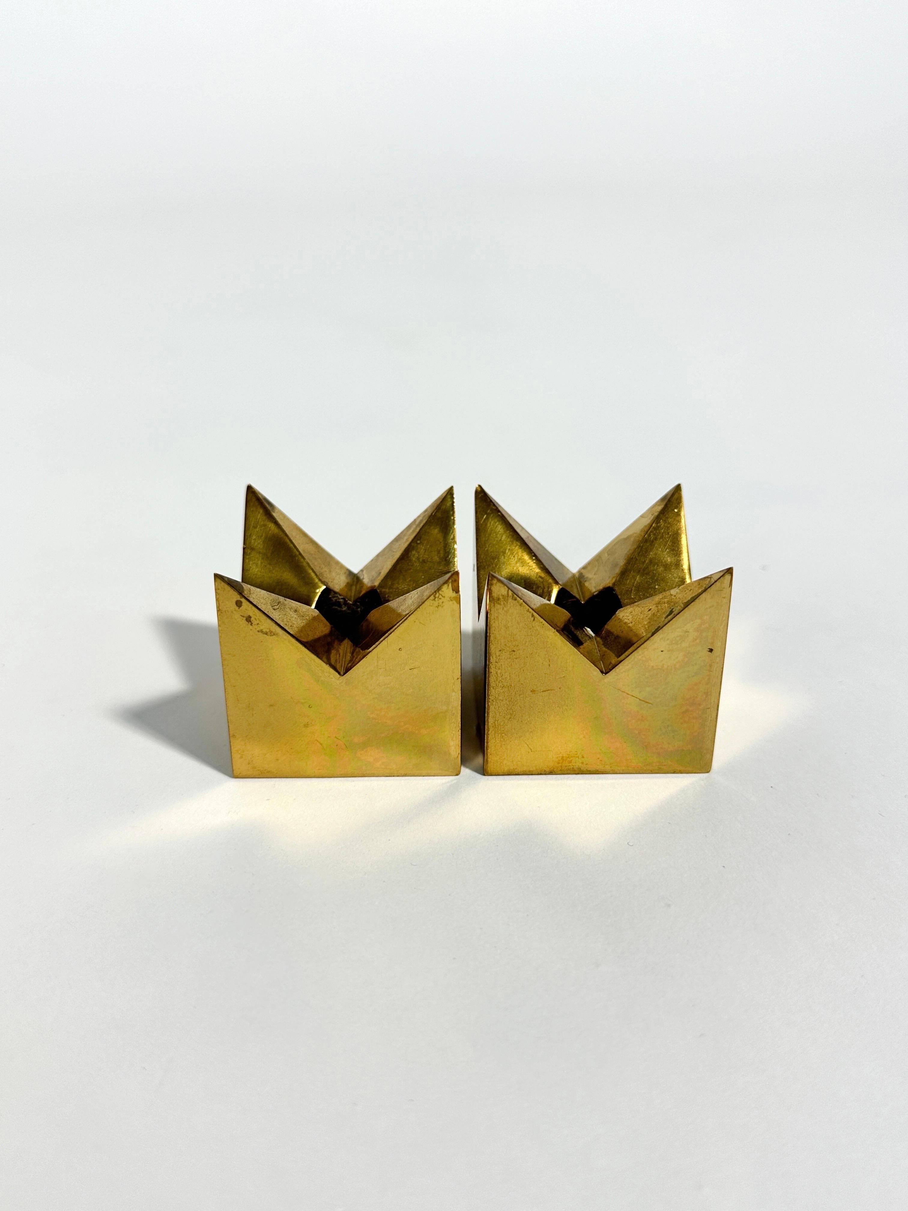 Late 20th Century Pair of Pierre Forssell Crown Candle Holders Brass Skultuna Sweden 1970s For Sale