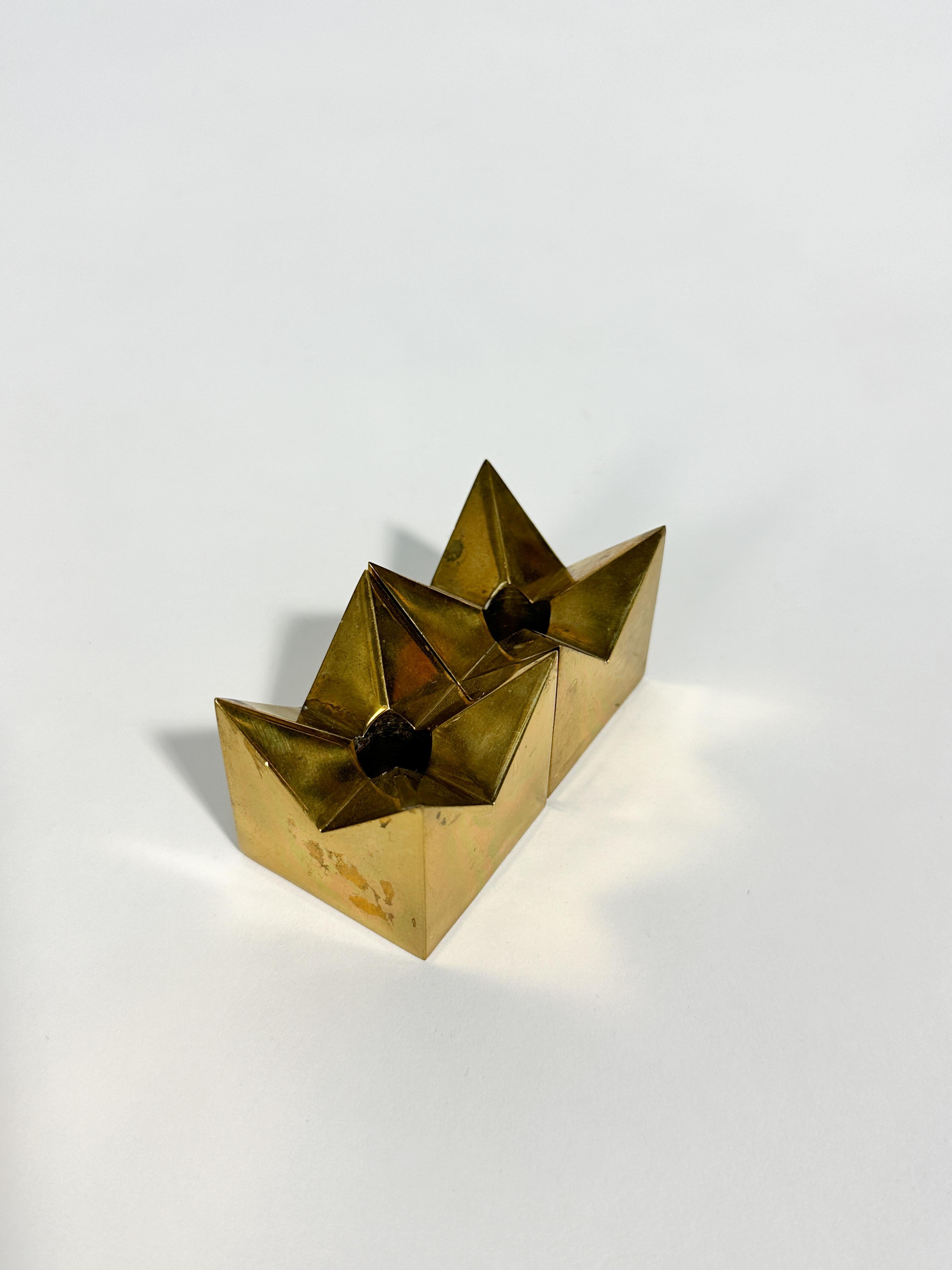 Pair of Pierre Forssell Crown Candle Holders Brass Skultuna Sweden 1970s For Sale 1