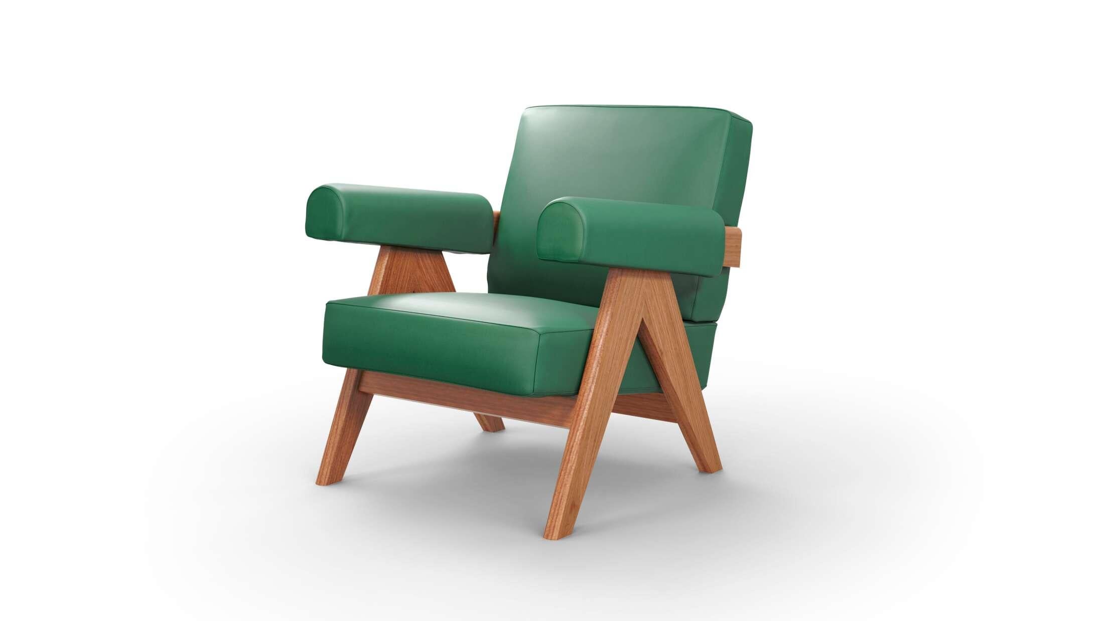 Mid-Century Modern Pair of Pierre Jeanneret 053 Capitol Complex Armchairs for Cassina in green For Sale
