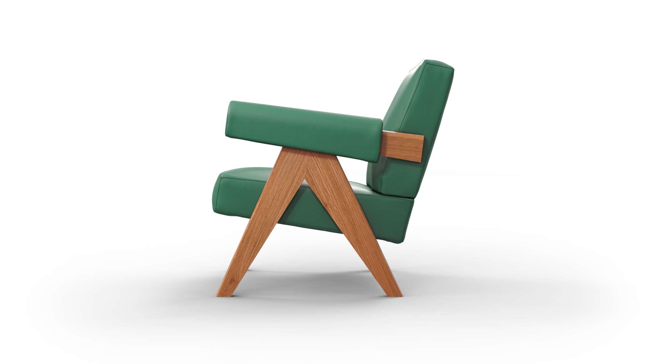 Italian Pair of Pierre Jeanneret 053 Capitol Complex Armchairs for Cassina in green For Sale