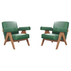 Pair of Pierre Jeanneret 053 Capitol Complex Armchairs for Cassina in green