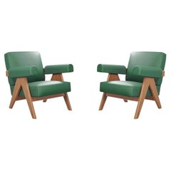 Paire de fauteuils Capitol Complex 053 de Pierre Jeanneret pour Cassina en vert