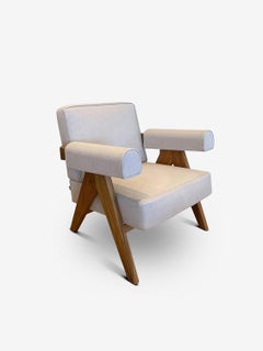 Pair Of Pierre Jeanneret 1960 Capitol Complex Armchair in Teak with Cenere Fabri