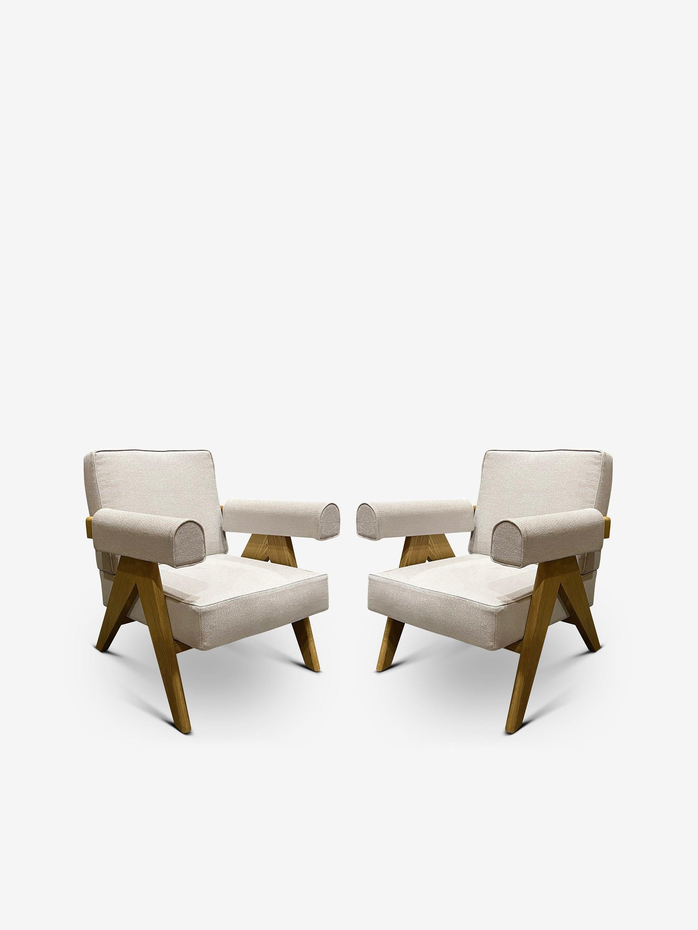 Pair Of Pierre Jeanneret 1960 Capitol Complex Armchair In Lipari Cenere Oak