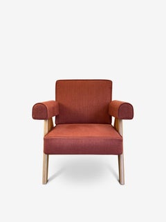 Pair Of Pierre Jeanneret 1960 Capitol Complex Armchair In Lipari Ruggine