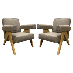 Pair Of Pierre Jeanneret 1960 Capitol Complex Armchair in Lipari Tartufo Oak