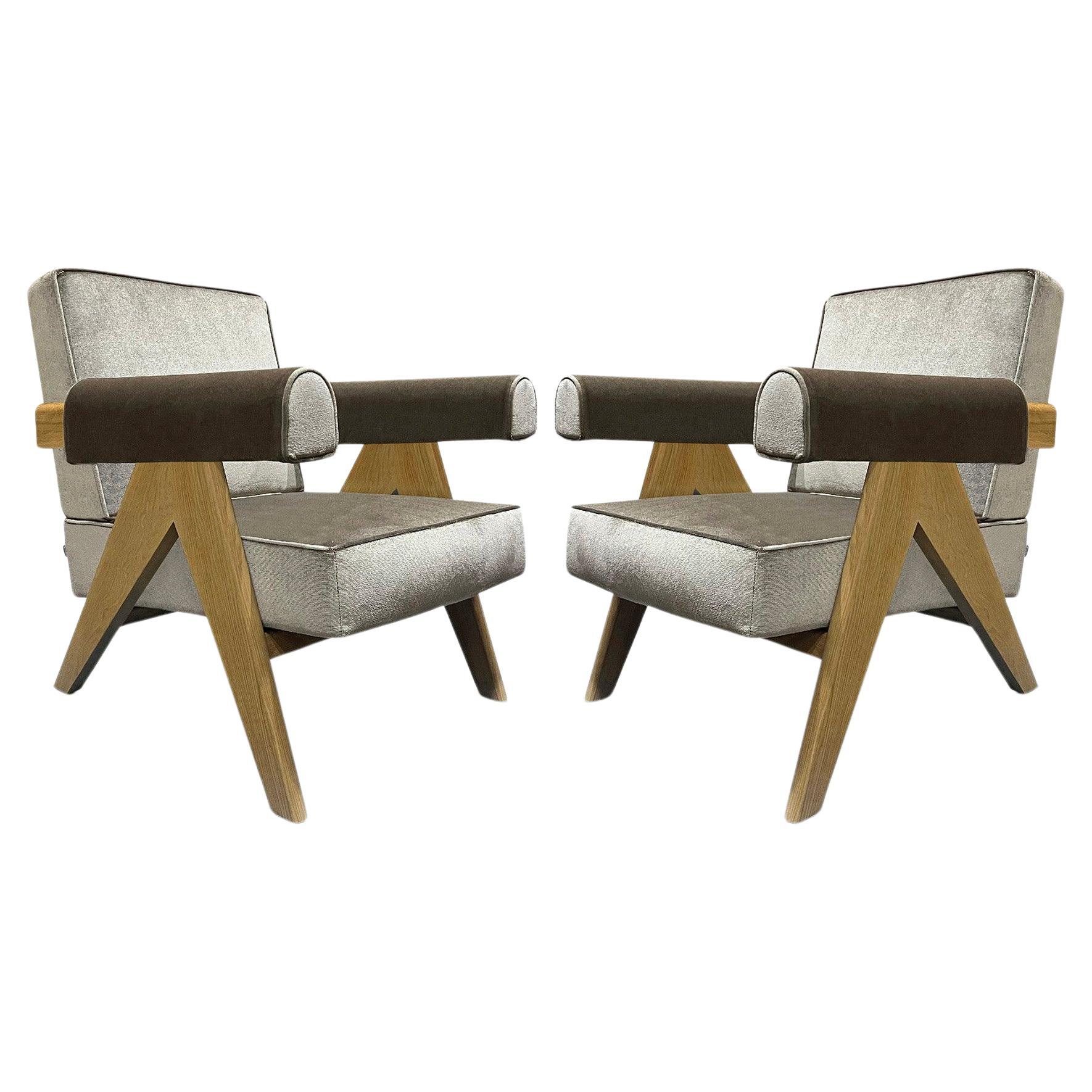 Pair Of Pierre Jeanneret 1960 Capitol Complex Armchair in Osaka Argento