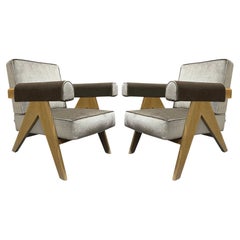 Pair Of Pierre Jeanneret 1960 Capitol Complex Armchair in Osaka Argento