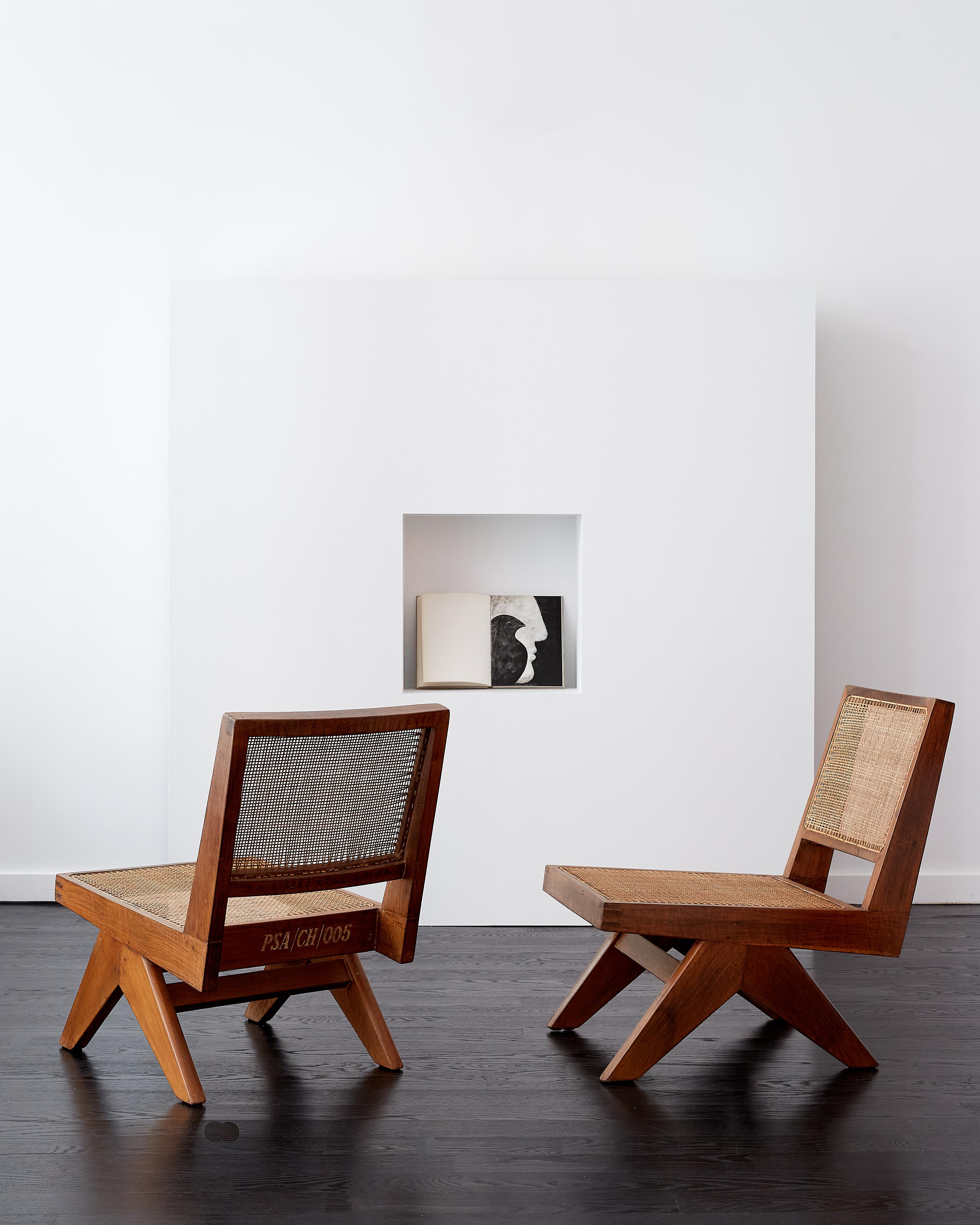 Mid-Century Modern Pair of Pierre Jeanneret Armless Easy Lounge Chairs c. 1960. Model PJ-010125.
