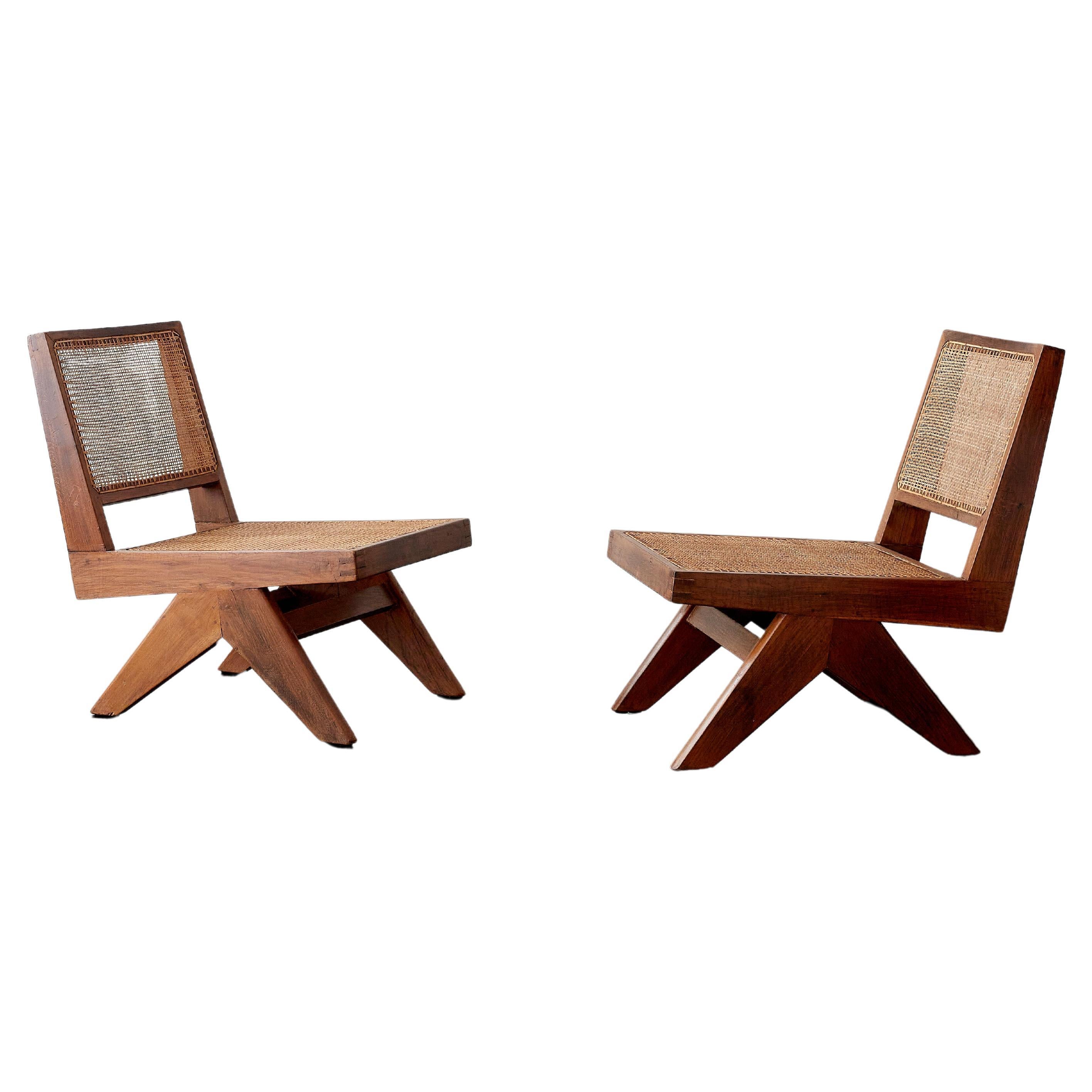 Pair of Pierre Jeanneret Armless Easy Lounge Chairs c. 1960. Model PJ-010125.