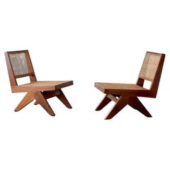 Pair of Pierre Jeanneret Armless Easy Lounge Chairs c. 1960. Model PJ-010125.