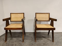 Pair of Pierre Jeanneret Chandigarh Office Cane Chairs, 1950s